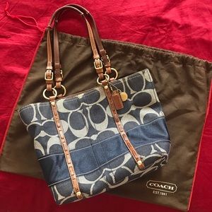 COPY - Authentic COACH Denim Handbag with Leather…
